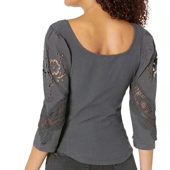 Free People Gray Embroidered Top - Picture 15 of 15